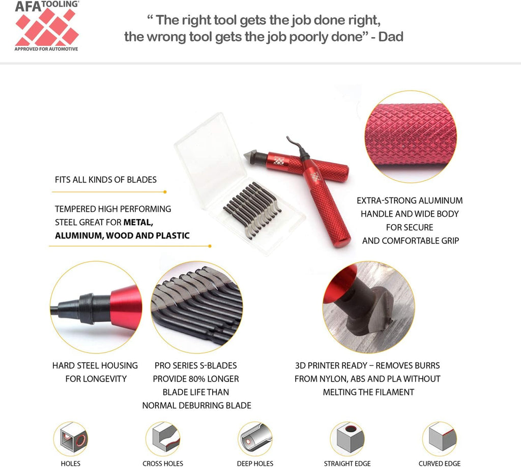 AFA Tooling Deburring Tool Set & 2 Countersink Hand Reamers, Red CNC Handle
