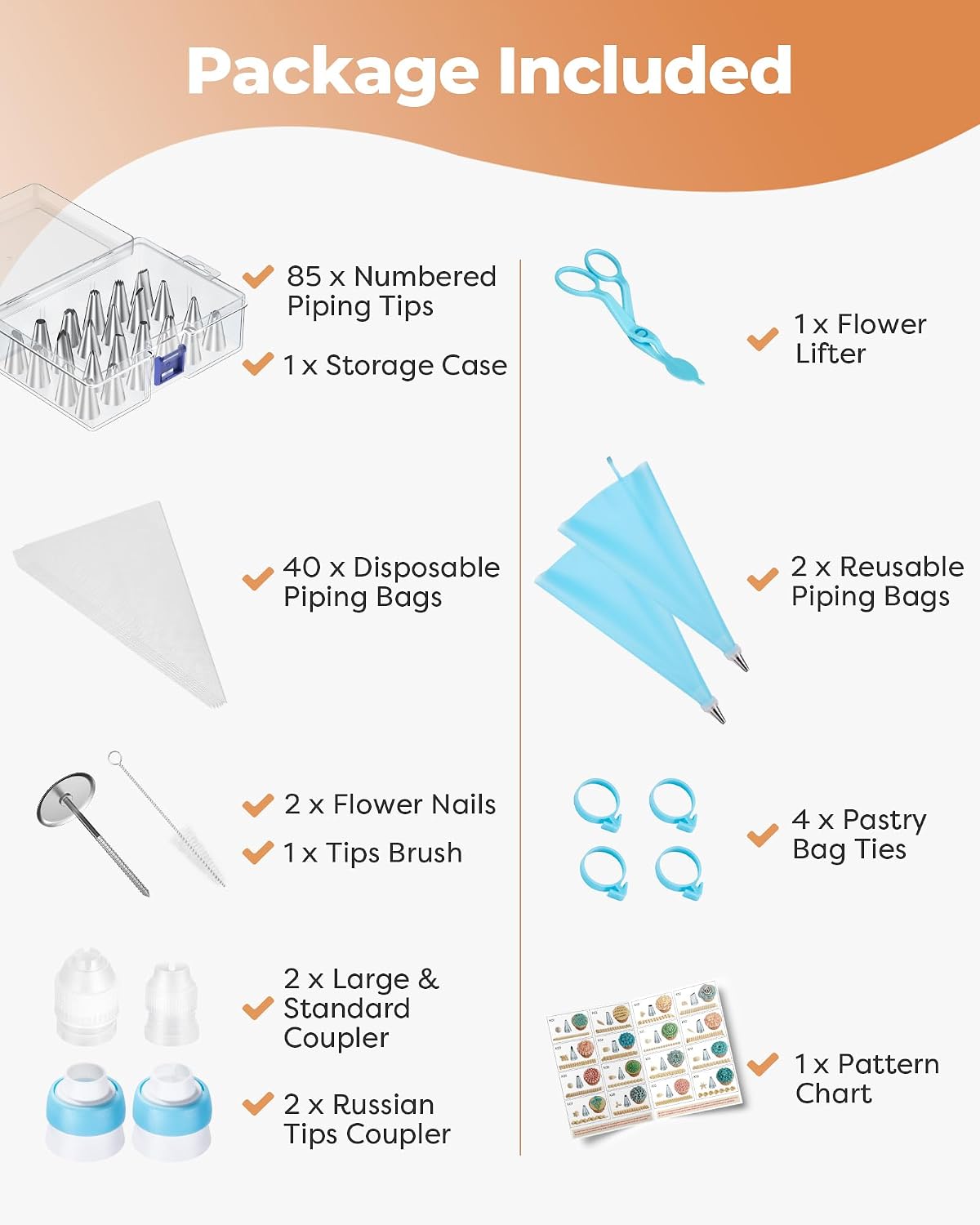 140 Piping Bags and Tips Set Frosting Piping Kit for Beginner & Pros