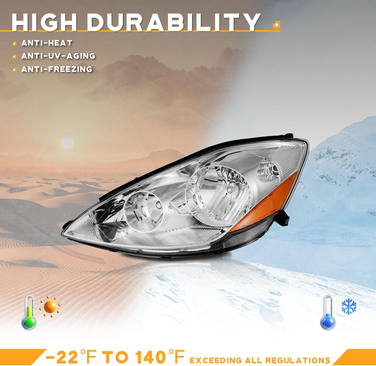 WEELMOTO Halogen Headlights Assembly for 2006-2010 Toyota Sienna