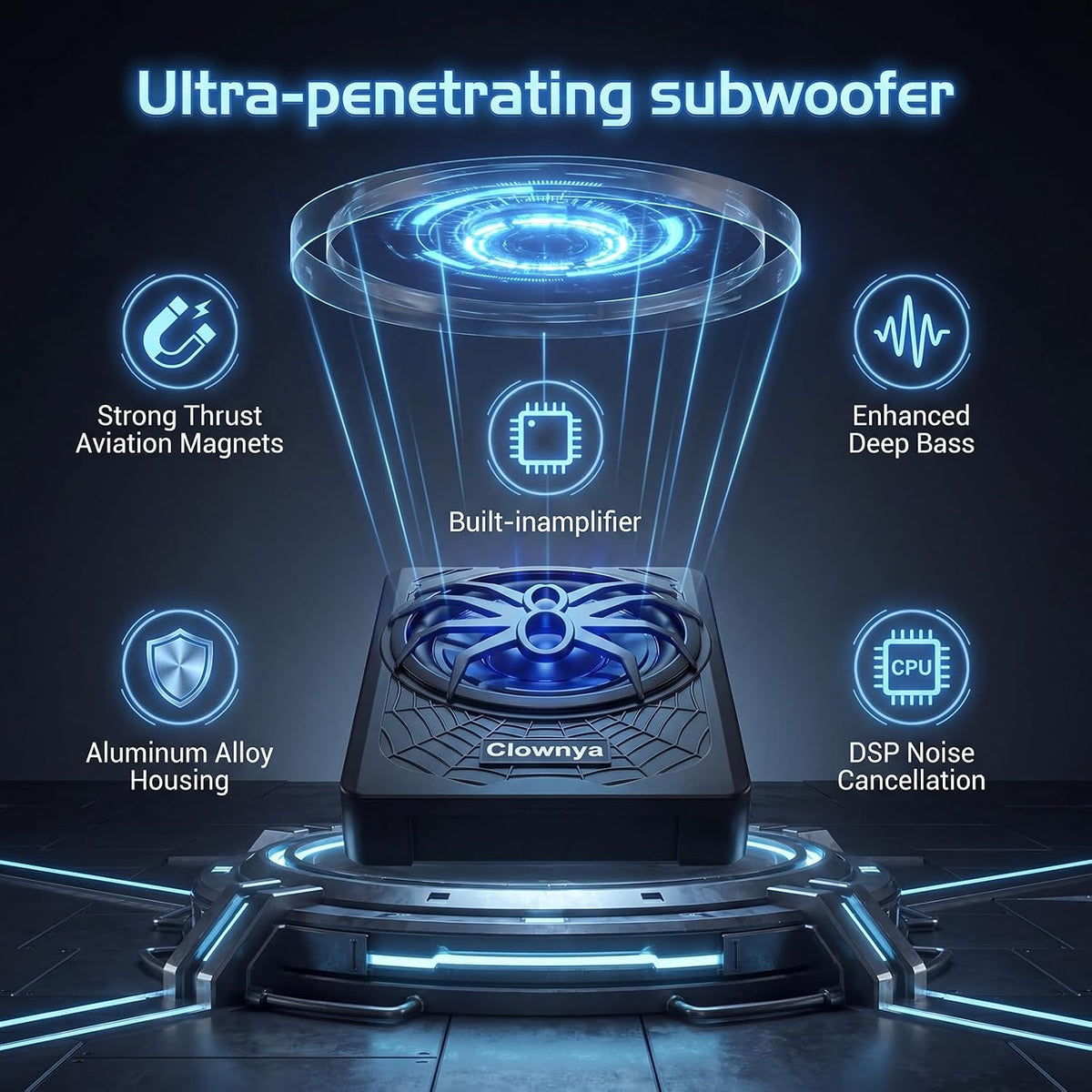 10" 1200W Slim Under-Seat Powered Car Subwoofer with Built-in Amp | Aluminum enclosure, high and low level RCA and
