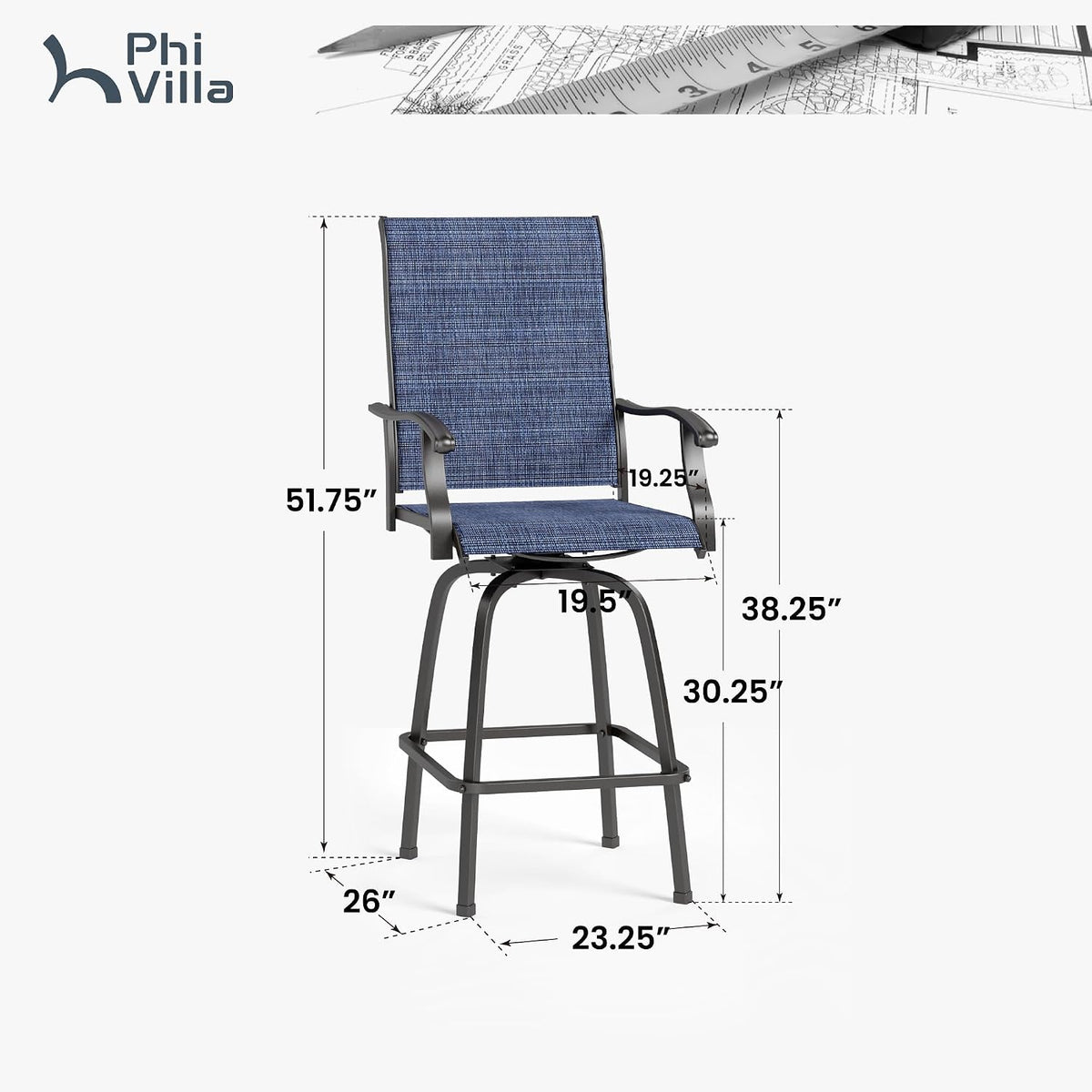 Outdoor Bar Stools Swivel Set of 4, Bar Height Patio Chairs