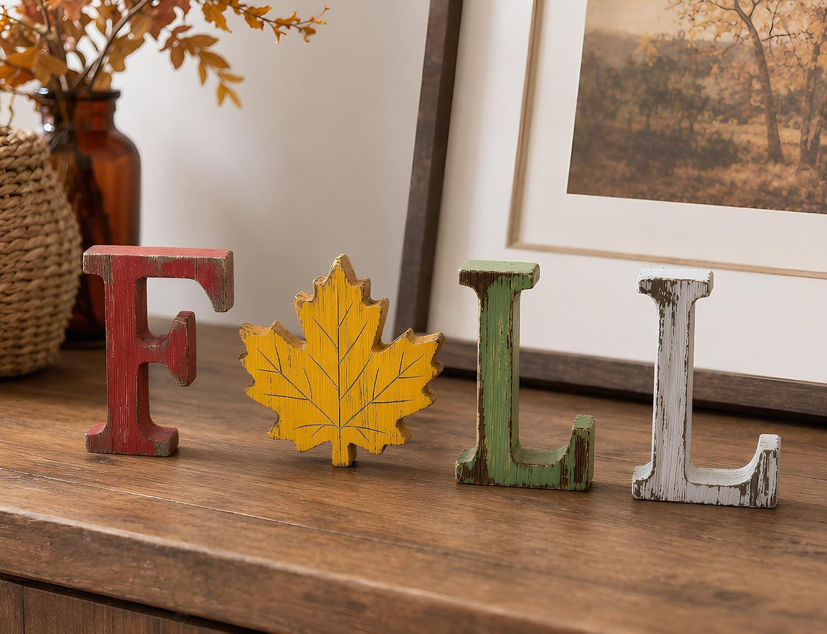 Fall Decorations for Home Thanksgiving Signs 4 Pcs Wooden Table Sign Vintage Farmhouse Fall Centerpieces for Tables