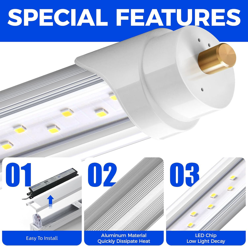 Barrina 8ft LED Bulb, 44W 5500LM 6500K, T8 T10 T12 LED Bulb, FA8 Single Pin