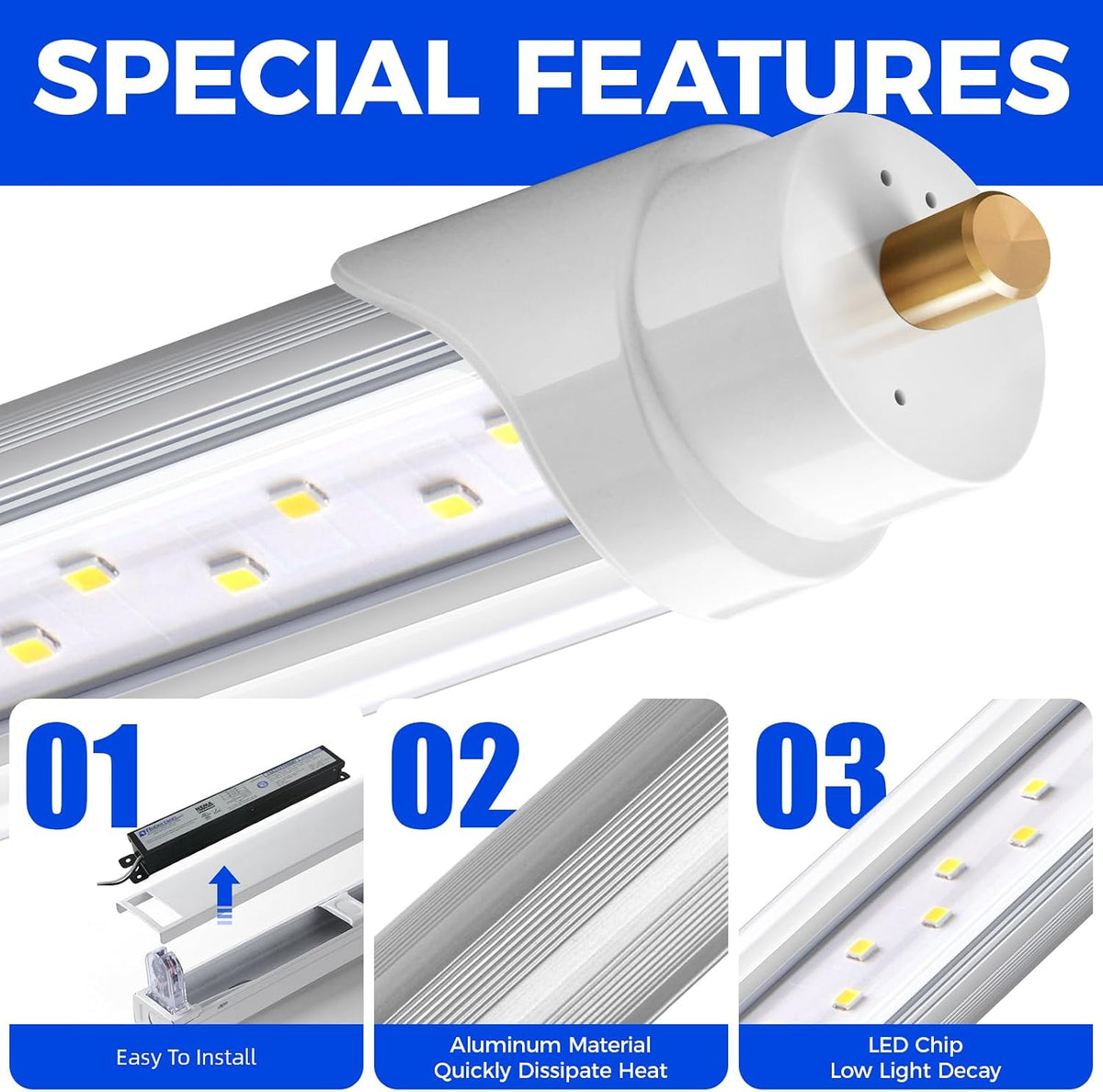 Barrina 8ft LED Bulb, 44W 5500LM 6500K, T8 T10 T12 LED Bulb, FA8 Single Pin