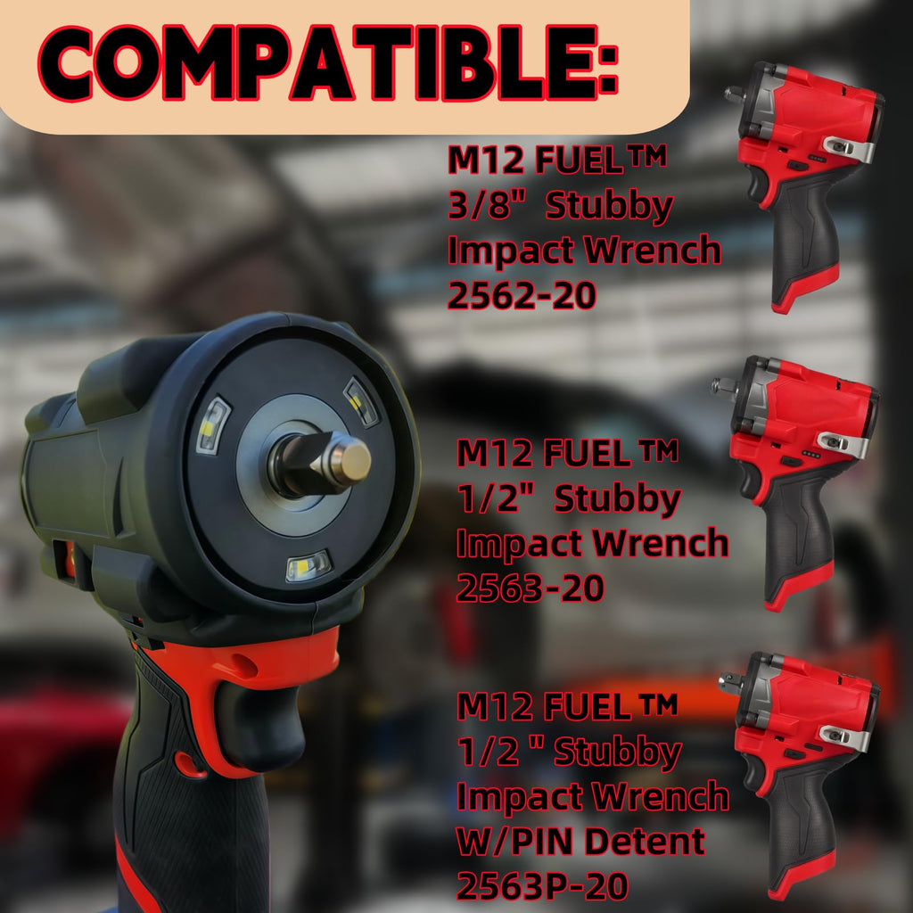 49-16-2563 Impact Wrench Rubber Protective Boot & Tool Holder Combo for Milwaukee M12 Fuel Stubby 3/8" & 1/2" Impact Wrench, Compatible with 2562-20, 2563-20, 2563P-20 (Black -Tool Holder Combo)