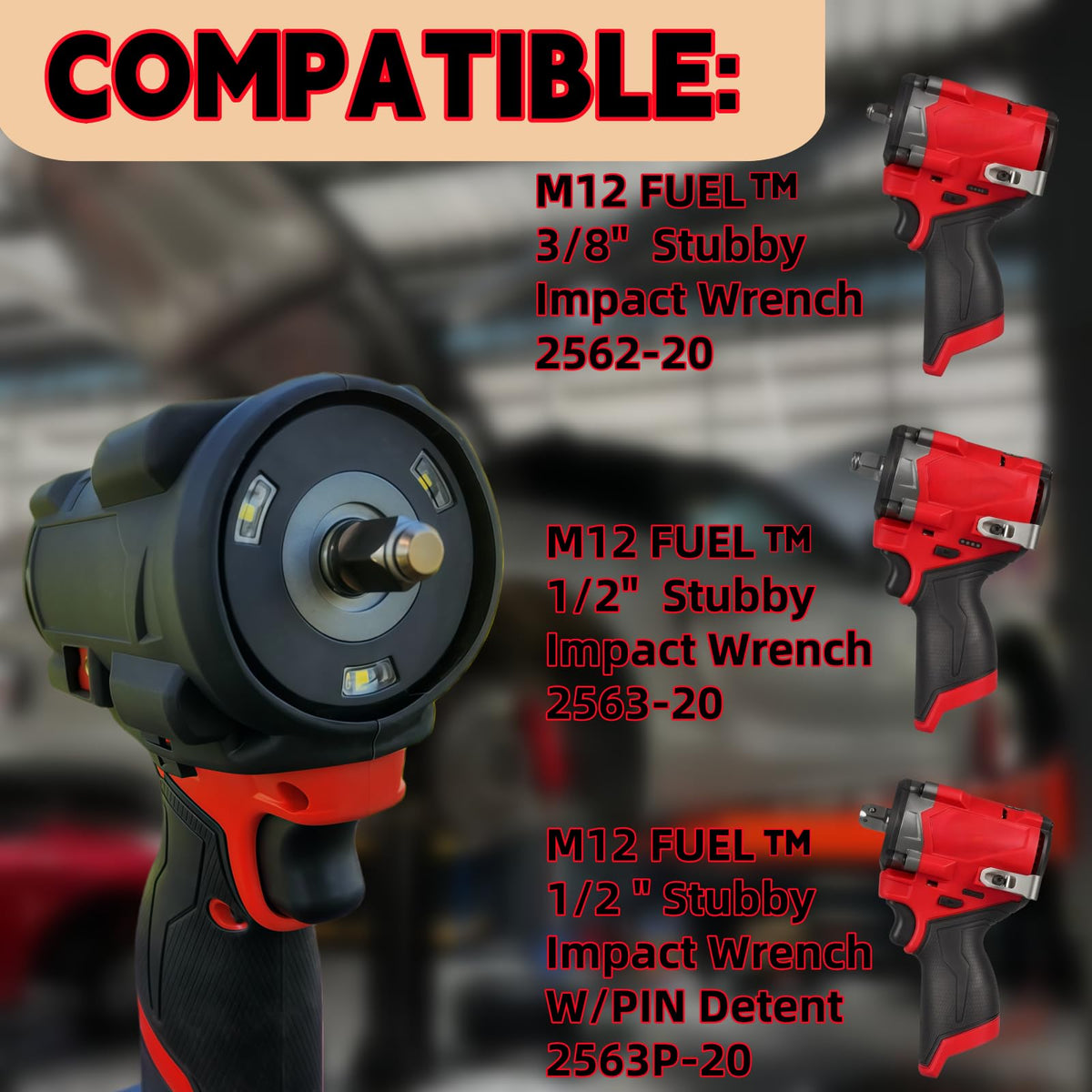 49-16-2563 Impact Wrench Rubber Protective Boot & Tool Holder Combo for Milwaukee M12 Fuel Stubby 3/8" & 1/2" Impact Wrench, Compatible with 2562-20, 2563-20, 2563P-20 (Black -Tool Holder Combo)