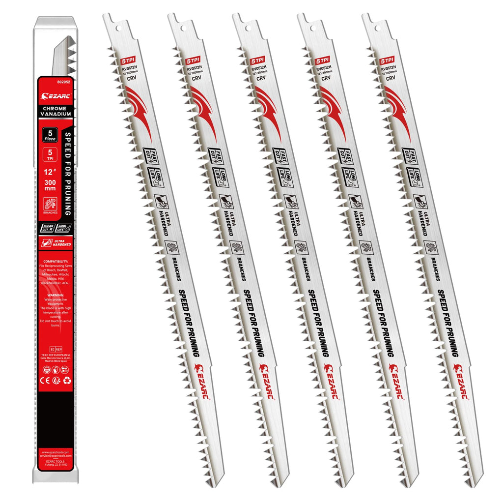 EZARC Reciprocating Saw Blades, 12-Inch 5TPI for Wood Pruning, 5-Pack