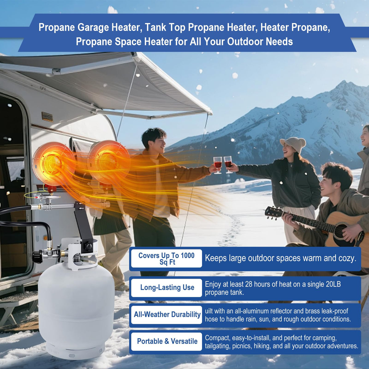 Propane Heater, Propane Heater Outdoor, Propane Tank Top Heater with 3 Heat Settings, Tip-Over Protection & Safety