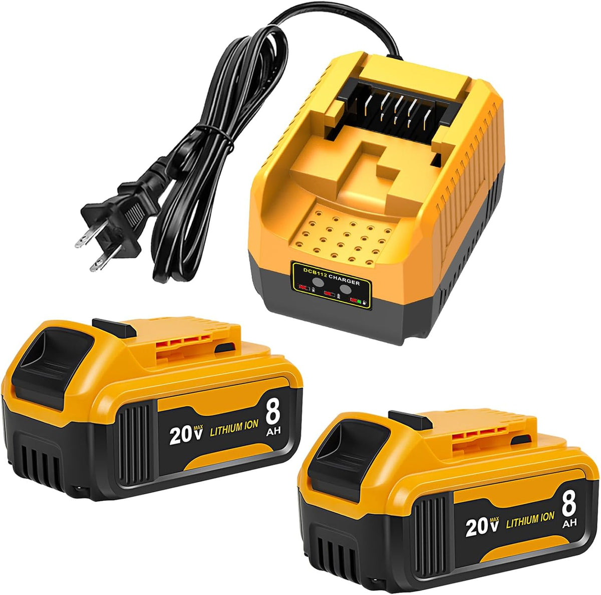 2Packs 8.0Ah Battery Replacement for Dewalt 20V MAX Battery,with DCB112 Charger Station