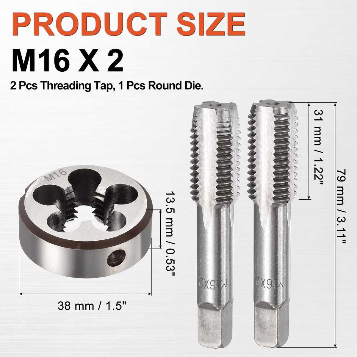 Workkyma M16x2 Tap and Die Set, M16x2 Metric Hand Threading Tool Kit