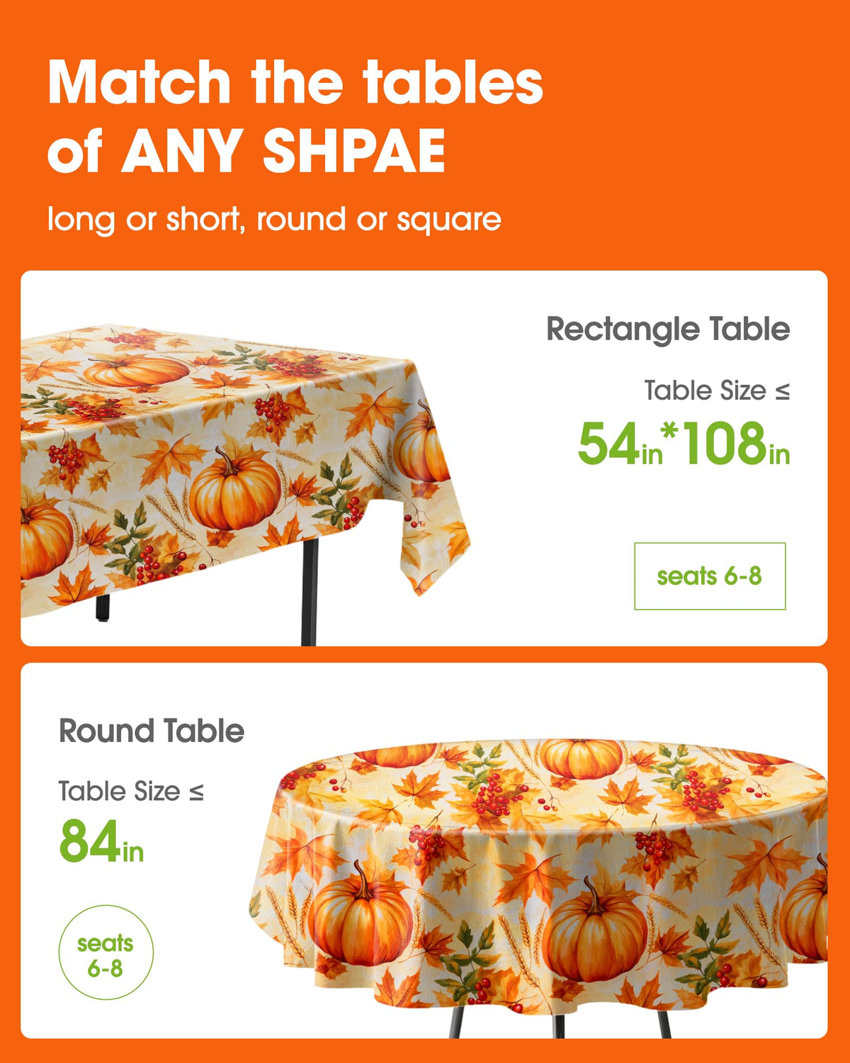 Plastic Table Cloth Disposable 54x108 Inch 10 Pack, Pumpkin Harvest