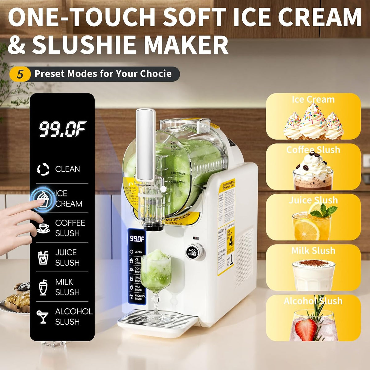 Ice Cream Machine Slushie Machine for Home - Slushy Machine Maker Frozen Drink Maker No Ice Needed Self Cleaning, 5