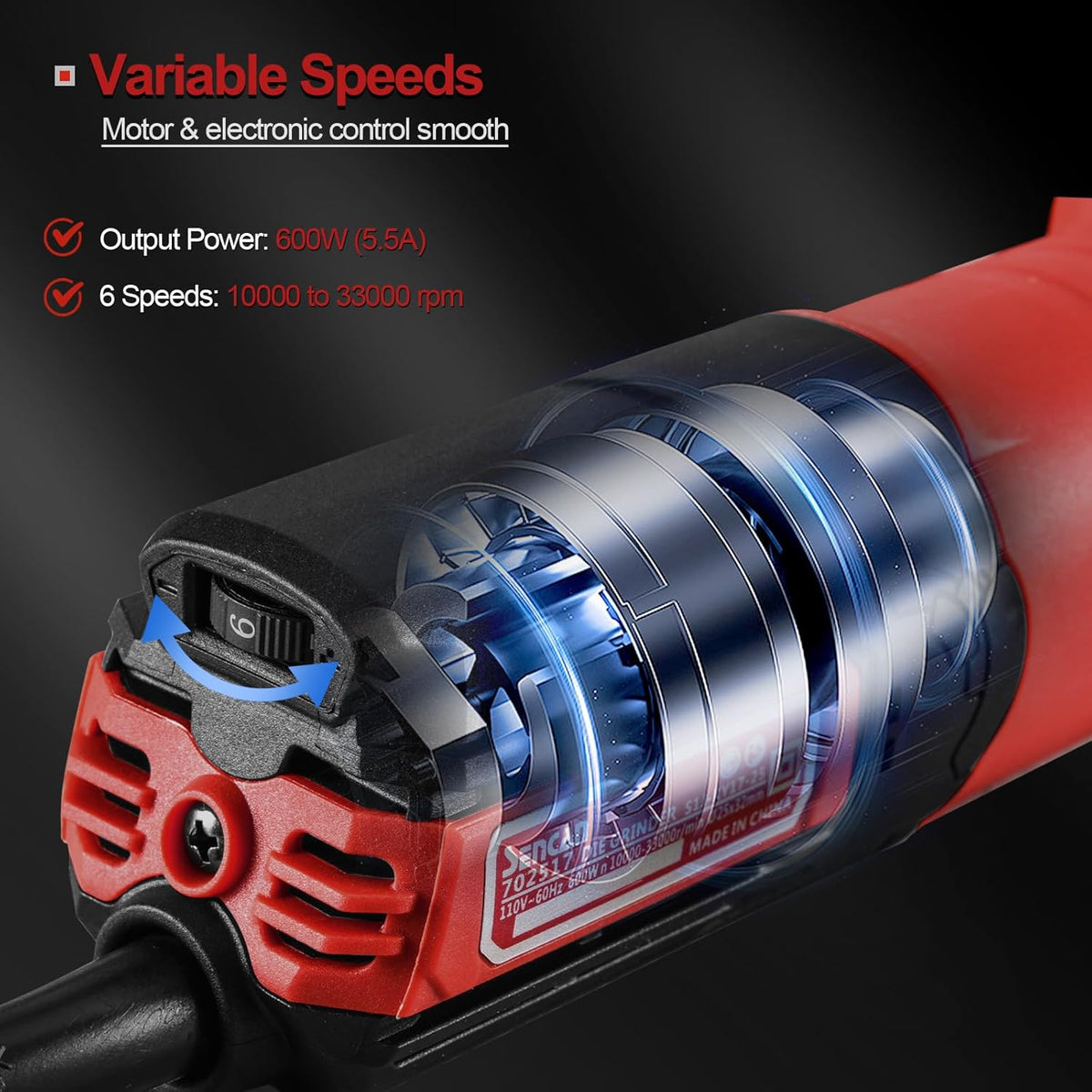6" Extra Long Extension Electric Die Grinder, 1/4" Variable Speed Corded Power Die Grinder, Heavy Duty Die Grinder