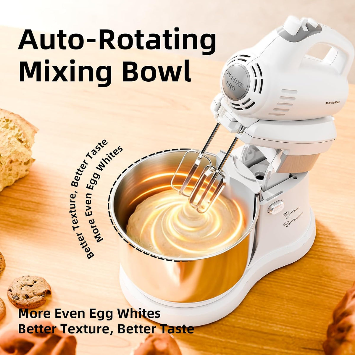 3.2QT 2-in-1 Stand Mixer, Electric Kitchen Mixer with Auto-Rotating Bowl & Tilt-Head, 5-Speed 250W Turbo Baking