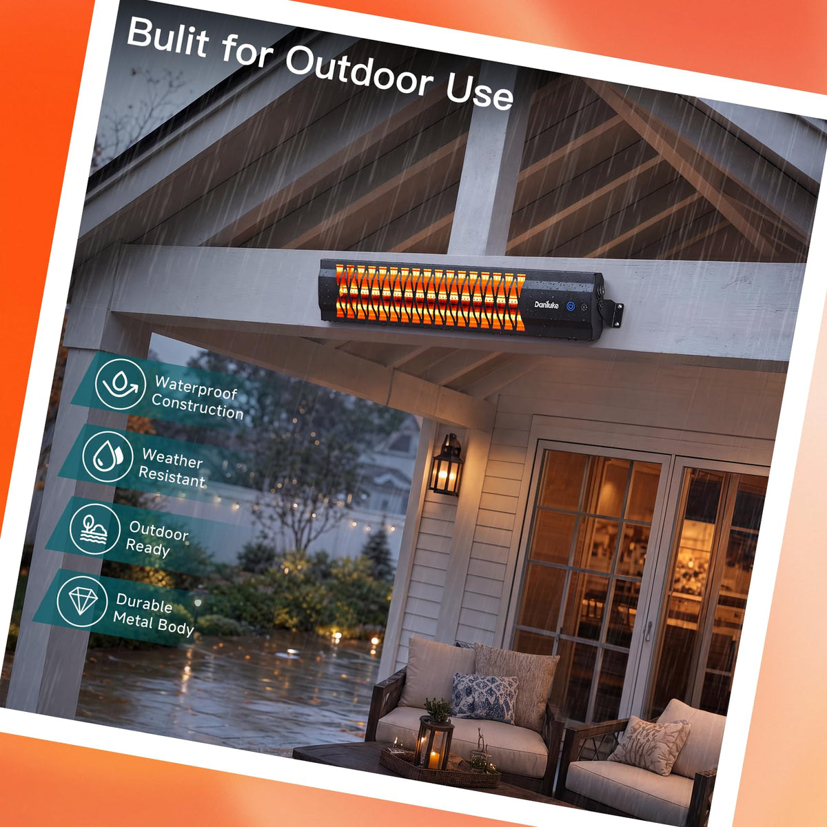 1500W Electric Patio Heater, Wall Mounted Outdoor Heater with Remote & Touch Control, Carbon Fiber Heating for Patio