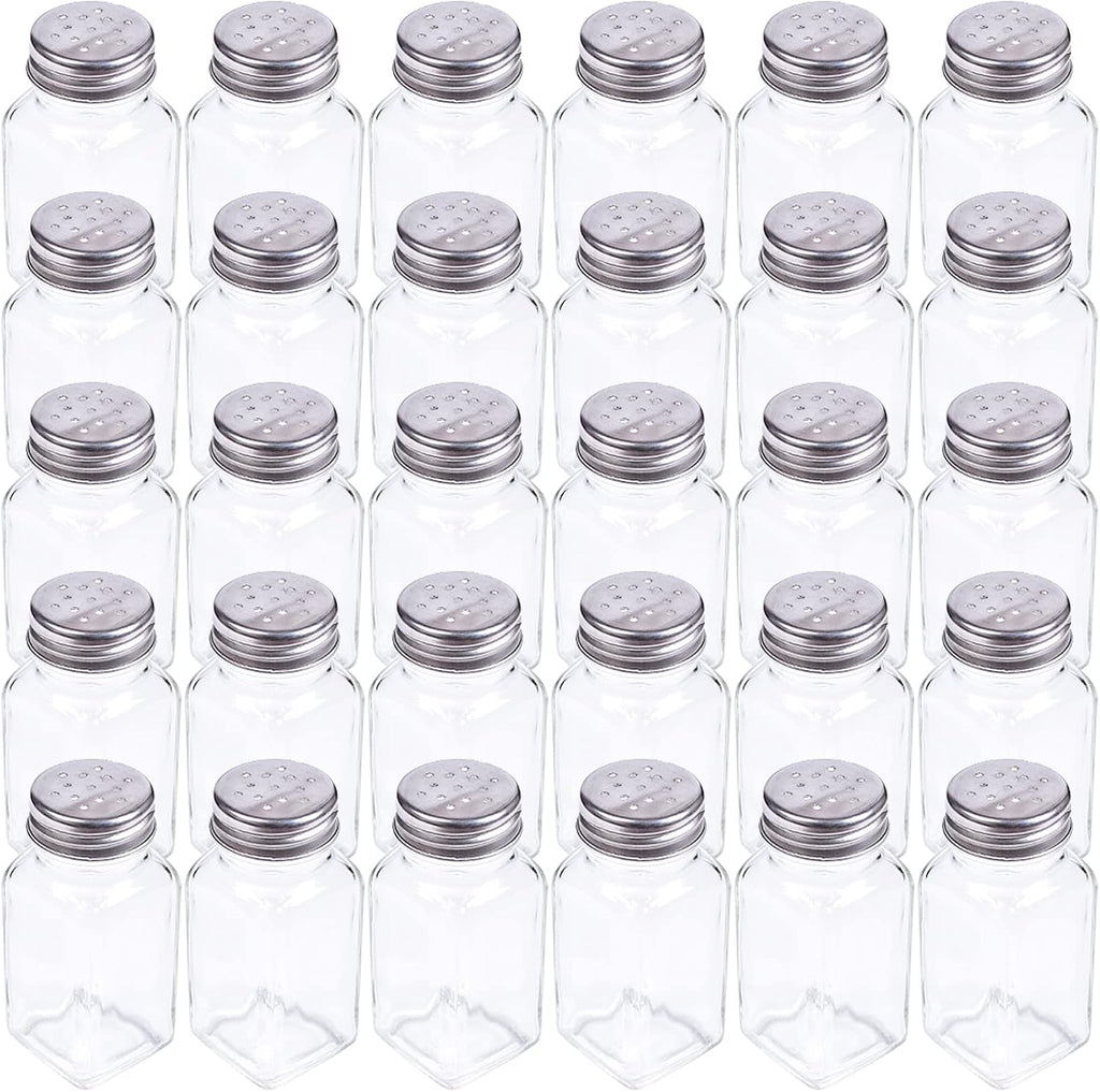 30 Pack Glass Salt and Pepper Shaker Set with Stainless Steel Mushroom Top, 2.7oz Spice bottle for Kitchen