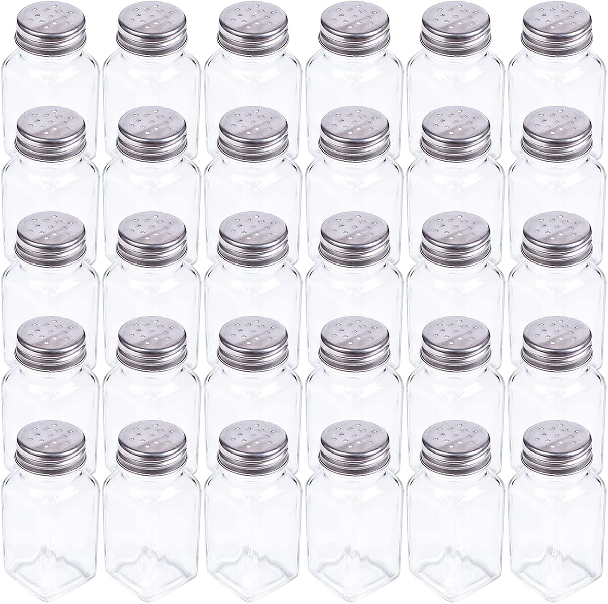 30 Pack Glass Salt and Pepper Shaker Set with Stainless Steel Mushroom Top, 2.7oz Spice bottle for Kitchen