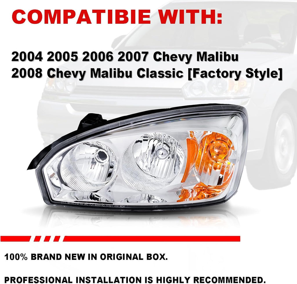 Headlights Assembly for 2004-2007 Chevy Malibu, 2008 Malibu Classic