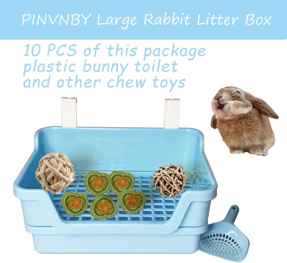 Large Rabbit Litter Box Deep Bunny Corner Toilet Box Double-Deck Small Animal Potty Trainer with Hooks for Adult