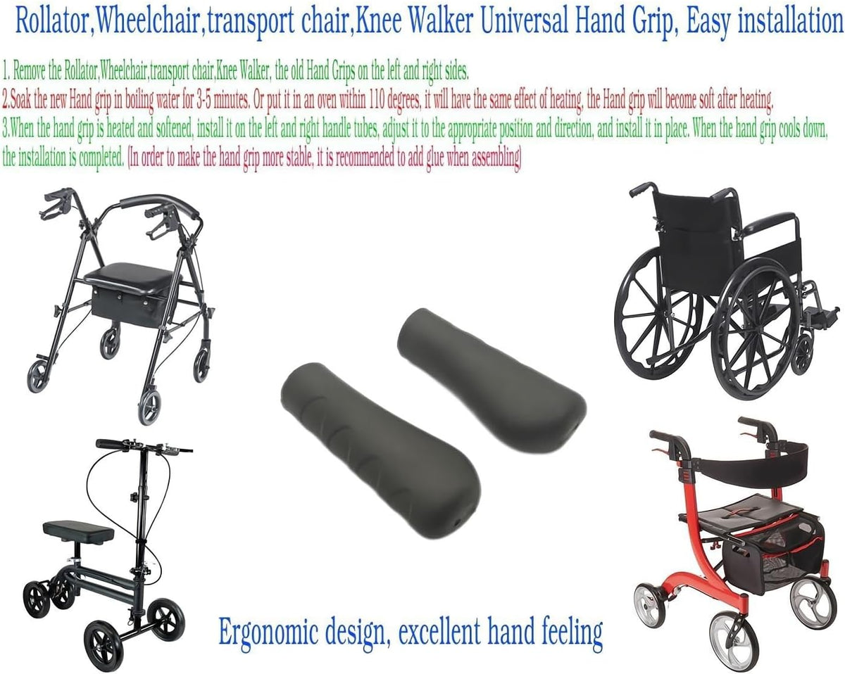 Rollator Hand Grip,Wheelchair Hand Grip,Transport Chair Hand Grip,Knee Walker Hand Grip.Universal Replacement Parts,Ergonomic Design Makes,Surface Anti-Slip Texture,Excellent Comfort(1Pr,Black)