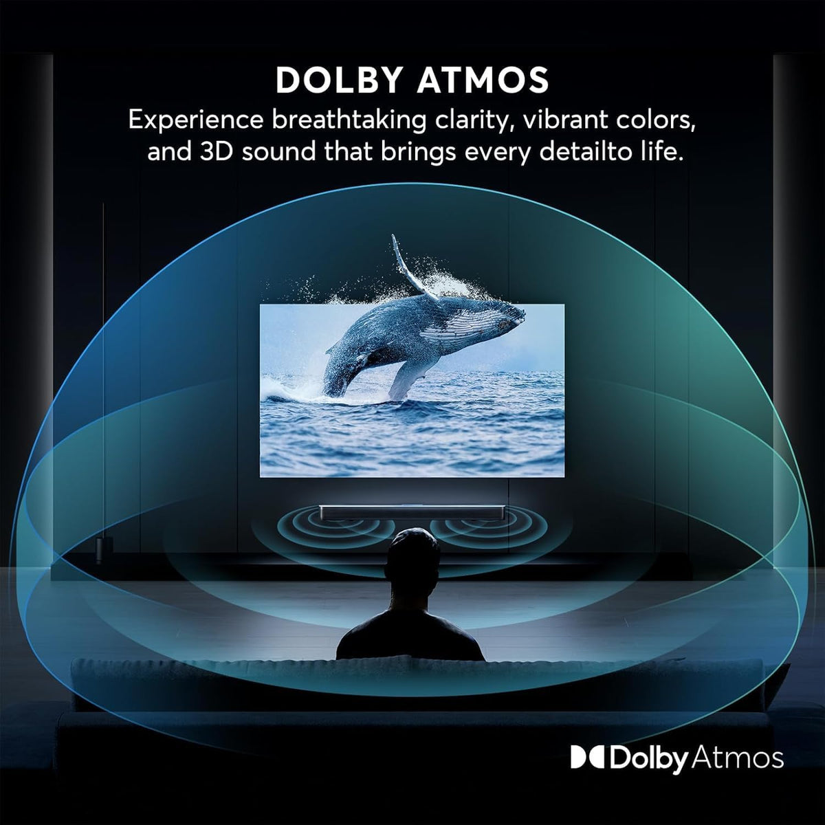 2.1 CH Dolby Atmos Soundbar, 37 Inch 6-Drv Sound Bar for TV w/HDMI-ARC/BT | Built-in Subwoofer, 3D Surround Sound 3