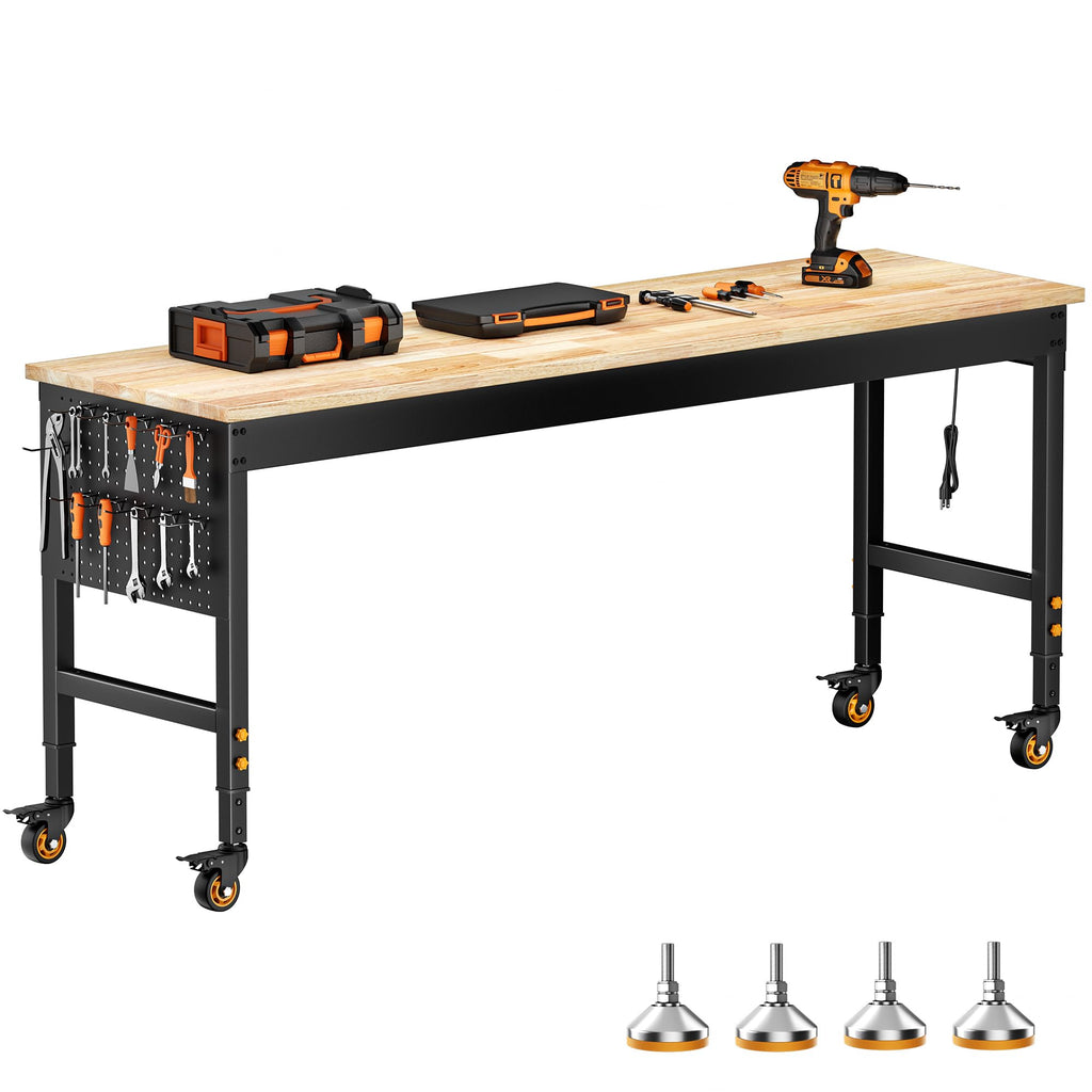 70" Garage Work Bench with Wheels, Pegboard & Power Outlet