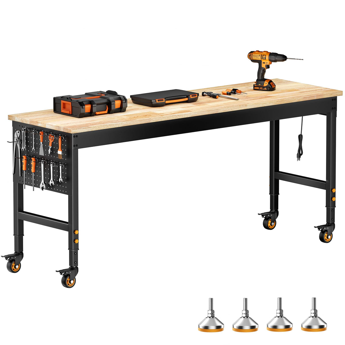 70" Garage Work Bench with Wheels, Pegboard & Power Outlet