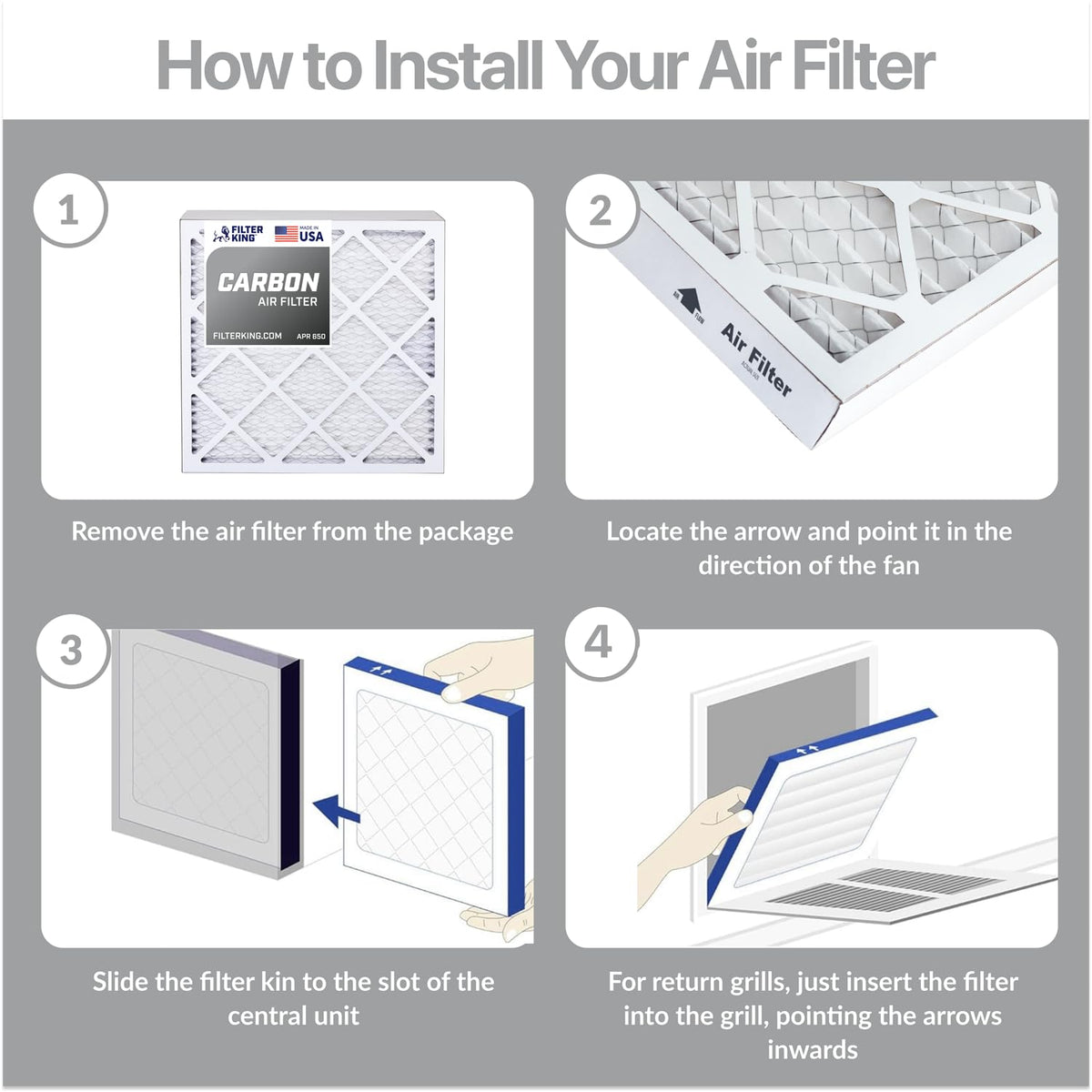 11.25x11.25x1 Air Filter | 4-PACK | Carbon MERV 8 HVAC Pleated A/C Furnace Filters | MADE IN USA | Actual Size: 11.25