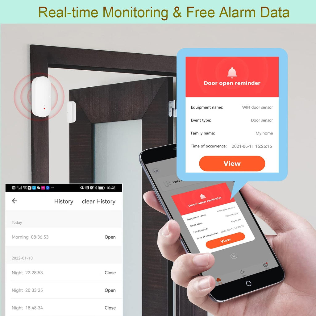 WiFi Door Window Sensor: Smart Contact Sensor with App Alerts, Door Open Detector Compatible with Alexa Google