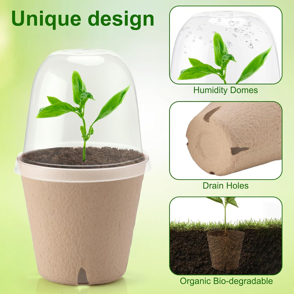 50 Set 3.15 Inch Peat Pots Plant Starters for Seedling with Humidity Dome,Herb Seed Starter Pots Kits, Garden