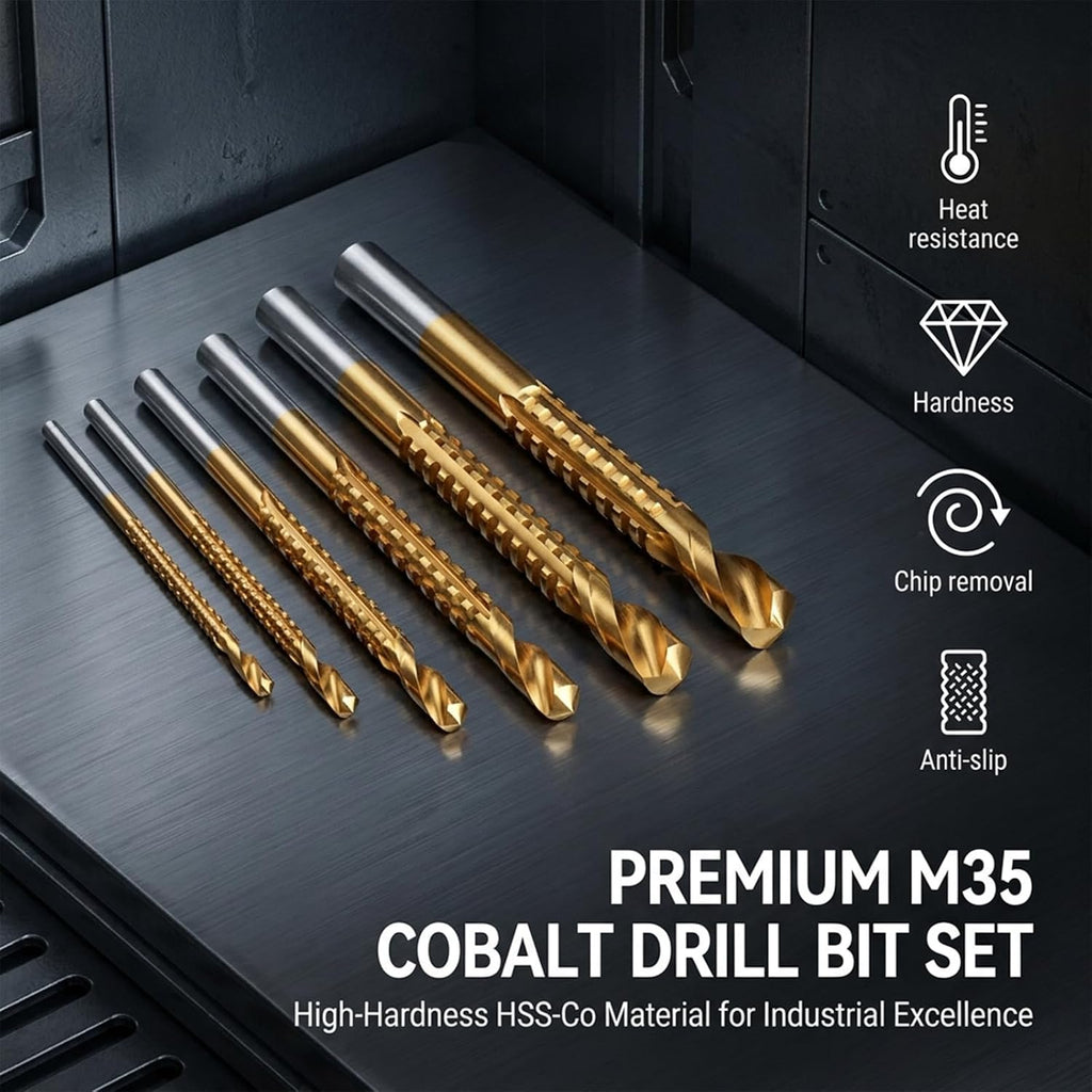Twist Drill Bit Set 6 PCS Twist Drill Bit Set, M35 Cobalt HSS Drill Bits with 135° Split Point, Fully Ground Twist Drill Bits for Stainless Steel, Cast Iron, Wood, Aluminum (1)