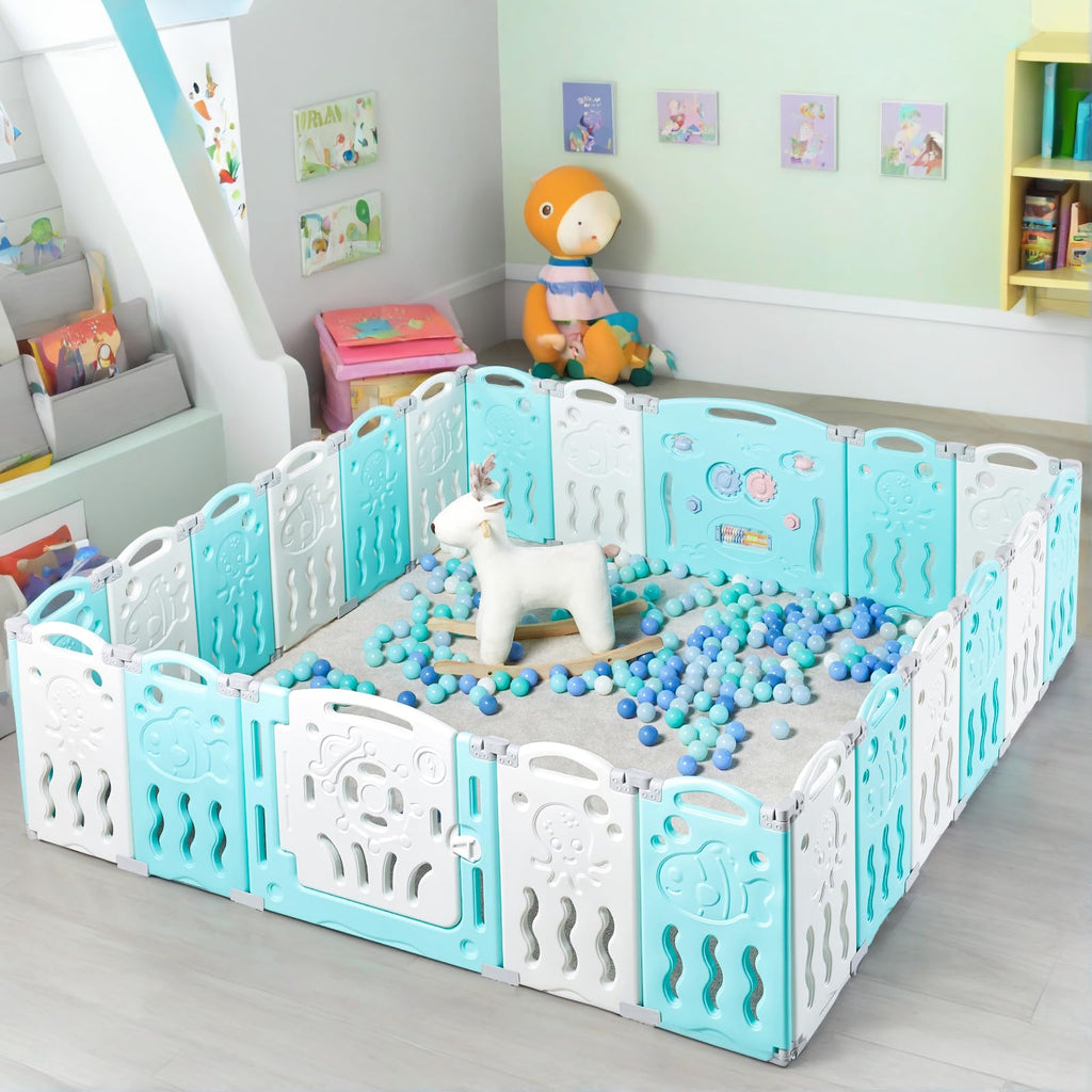 22-Panel Modular Foldable Baby Playpen & Safety Activity Yard with Locking Walk-Through Gate for Infants & Toddlers