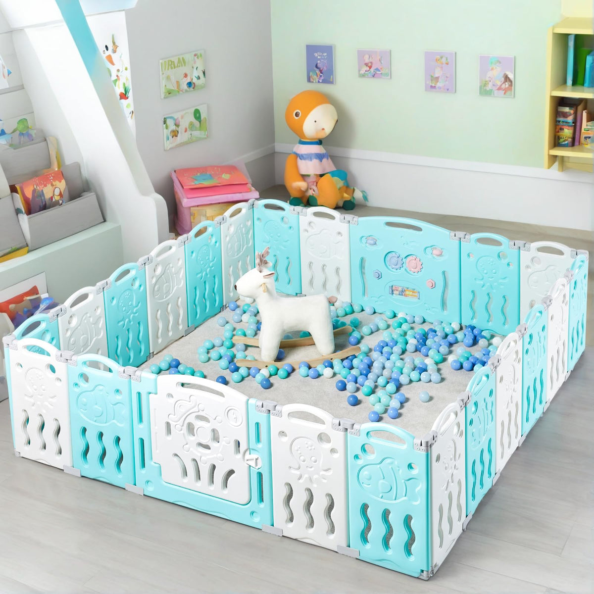 22-Panel Modular Foldable Baby Playpen & Safety Activity Yard with Locking Walk-Through Gate for Infants & Toddlers