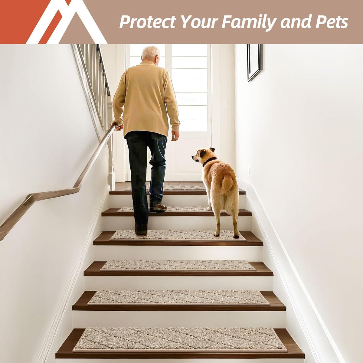 Edging Stair Treads Non-Slip Carpet Mat 28inX9in,15pc,Beige