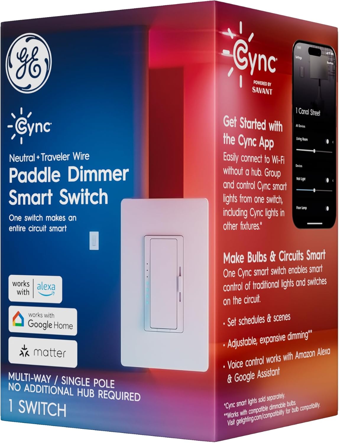 GE Cync Paddle Dimmer Smart Switch, Highly Customizable Dimmer Switch