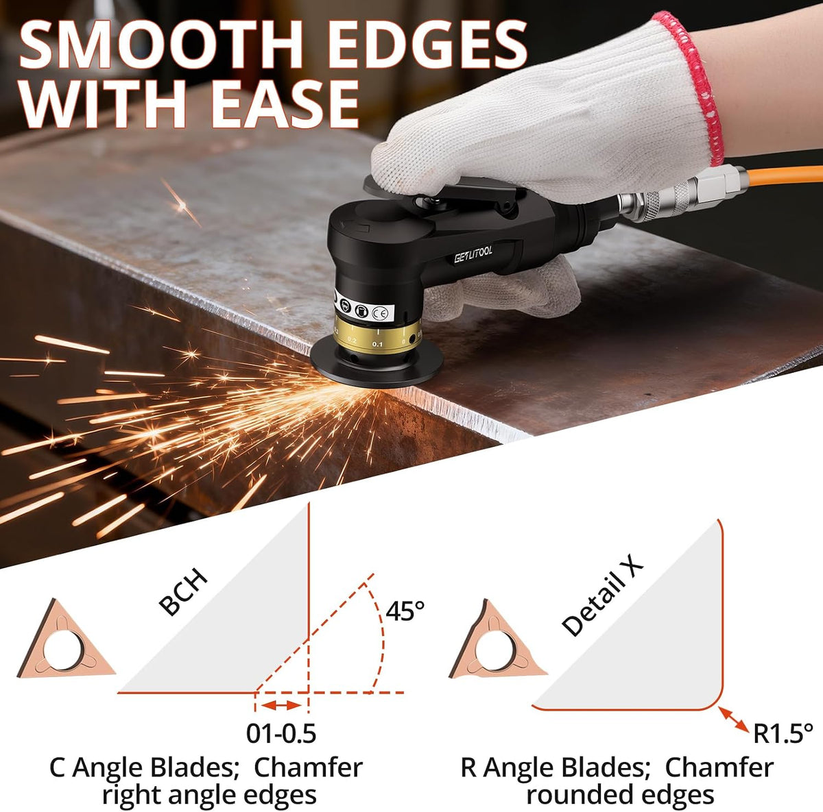 GETLITOOL Pneumatic Chamfering Tool, Air Chamfer Tool with 12C & 10R-Blade