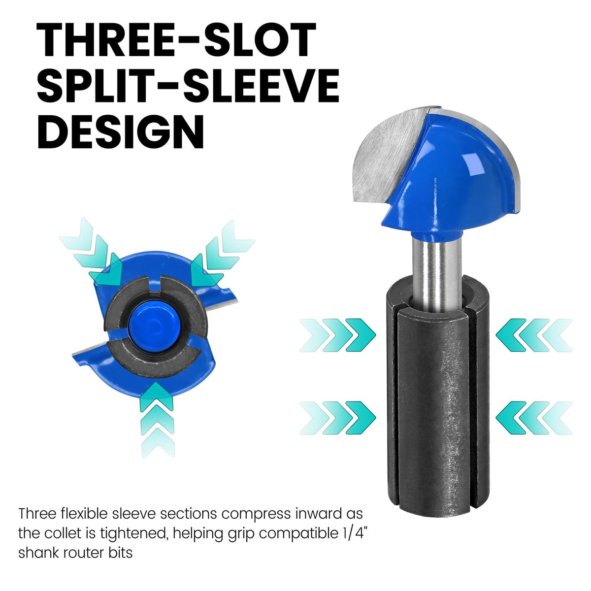 Router Collet Reducer Sleeves for 1/2" Collet to 1/4" Router Bits - 6pcs