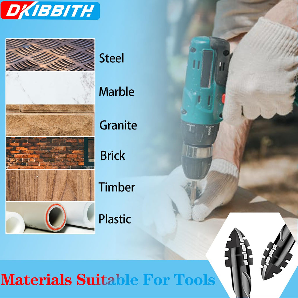 DKIBBITH 4-Flute Serrated Masonry Drill Bit Set 5-Piece Black- 3/16",1/4",5/16",3/8" to 1/2" for Concrete, Tile, Brick, Glass, Ceramic.