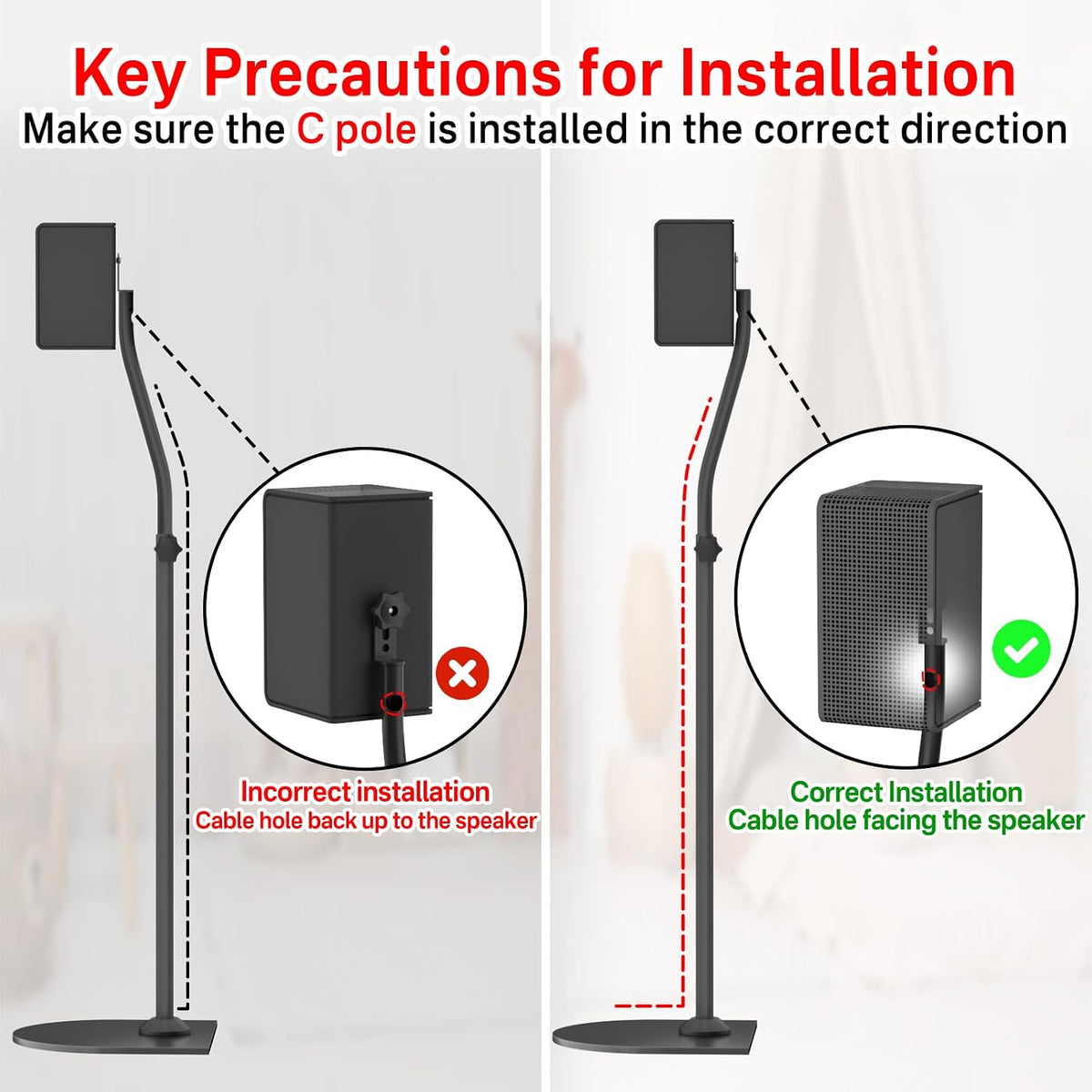Speaker Stands Pair for Samsung HW-Q990F/Q990H/Q990C/Q990D Rear Speaker Stand with Wall Mount - Height Adjustable