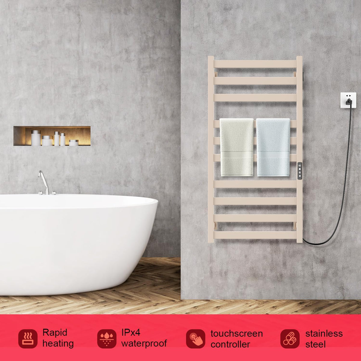 Towel Warmer,Stainless Steel Towel Warmer Rack for Bathroom -10 Bars Wall Mounted Towel Heater with Intelligent Touch