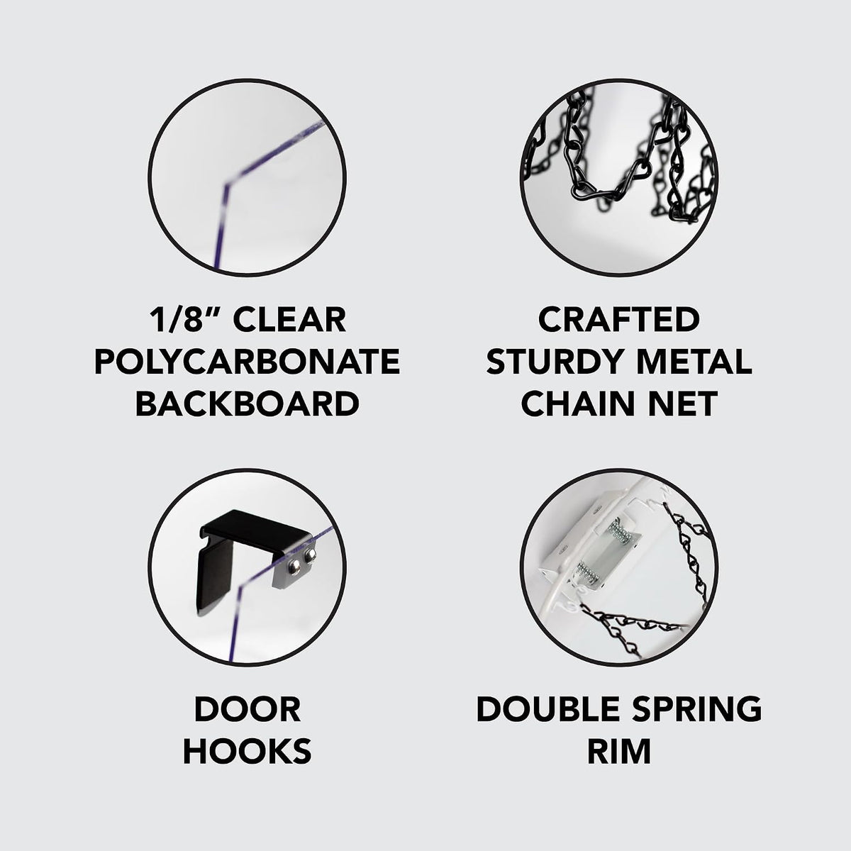 Clear Backboard MINI Basketball Hoop Set with White Rim and Metal Chain Net, Includes Door Hooks, Ball, Pump, 9-inch