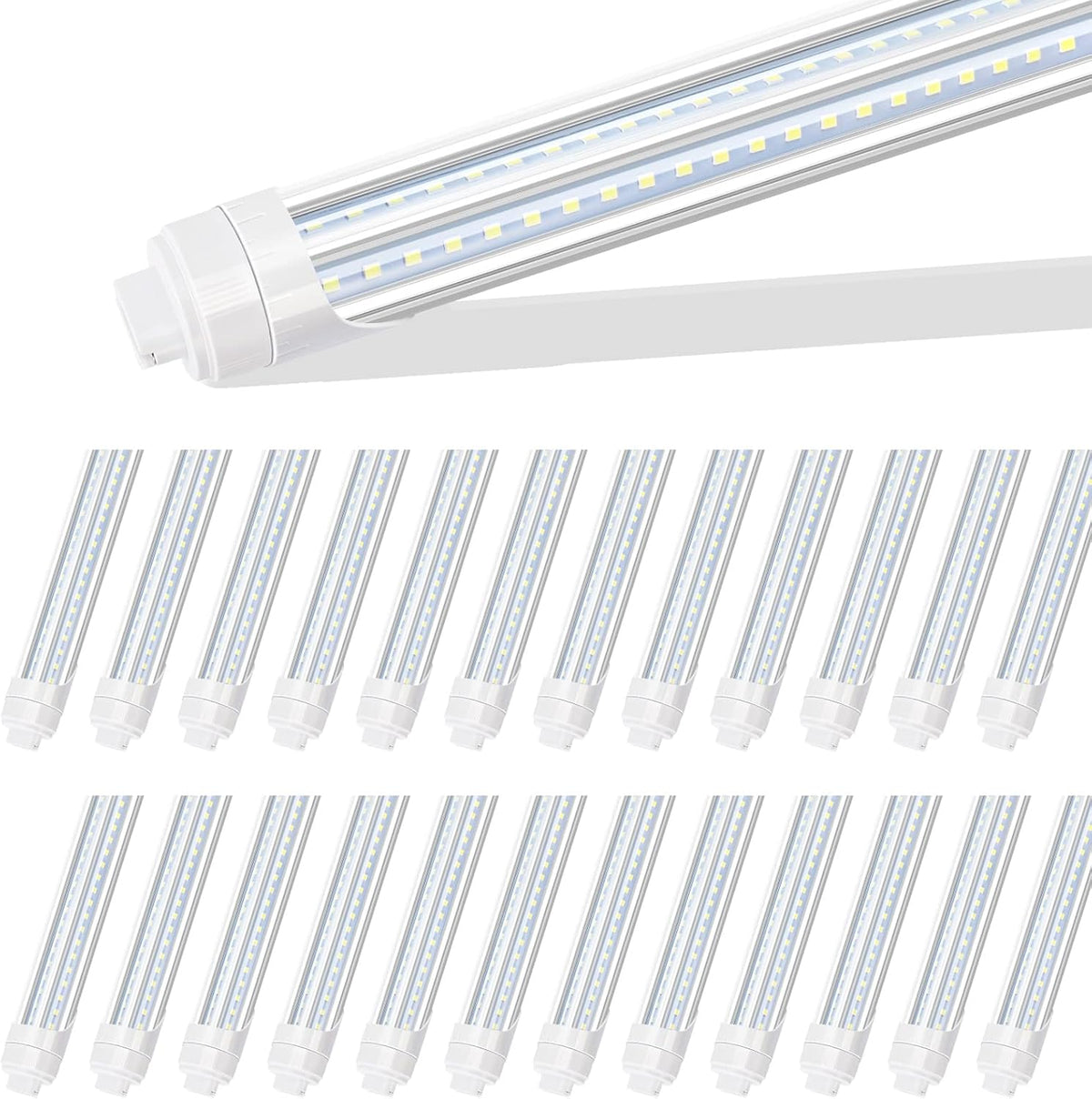 R17D/HO 2 Pin LED Tube Light, 8 Foot, 90W Rotate V Shaped,T8 T10 T12 8FT LED Bulb,6000K Cold White, 10000LM, Clear Cover, (Replacement for F96T12/CW/HO 180W), Ballast Bypass,Dual-End Powered
