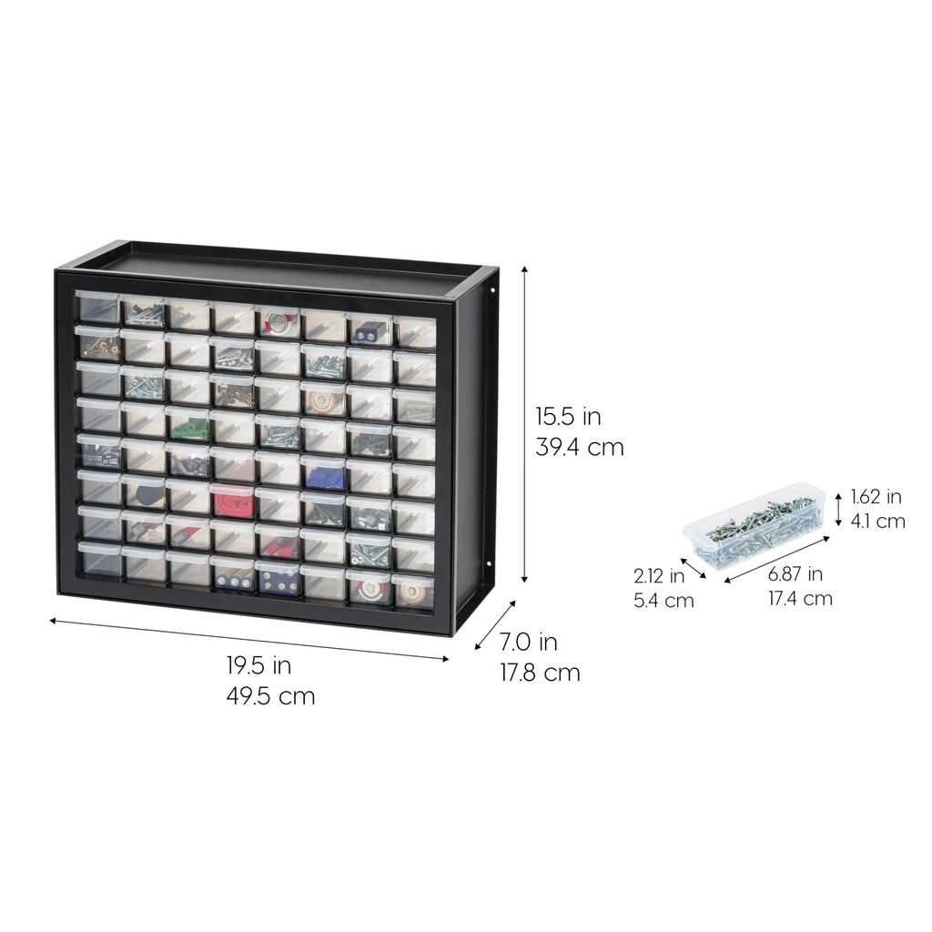 64-Drawer Screw Organizer, Hardware Storage, Made in USA, Black