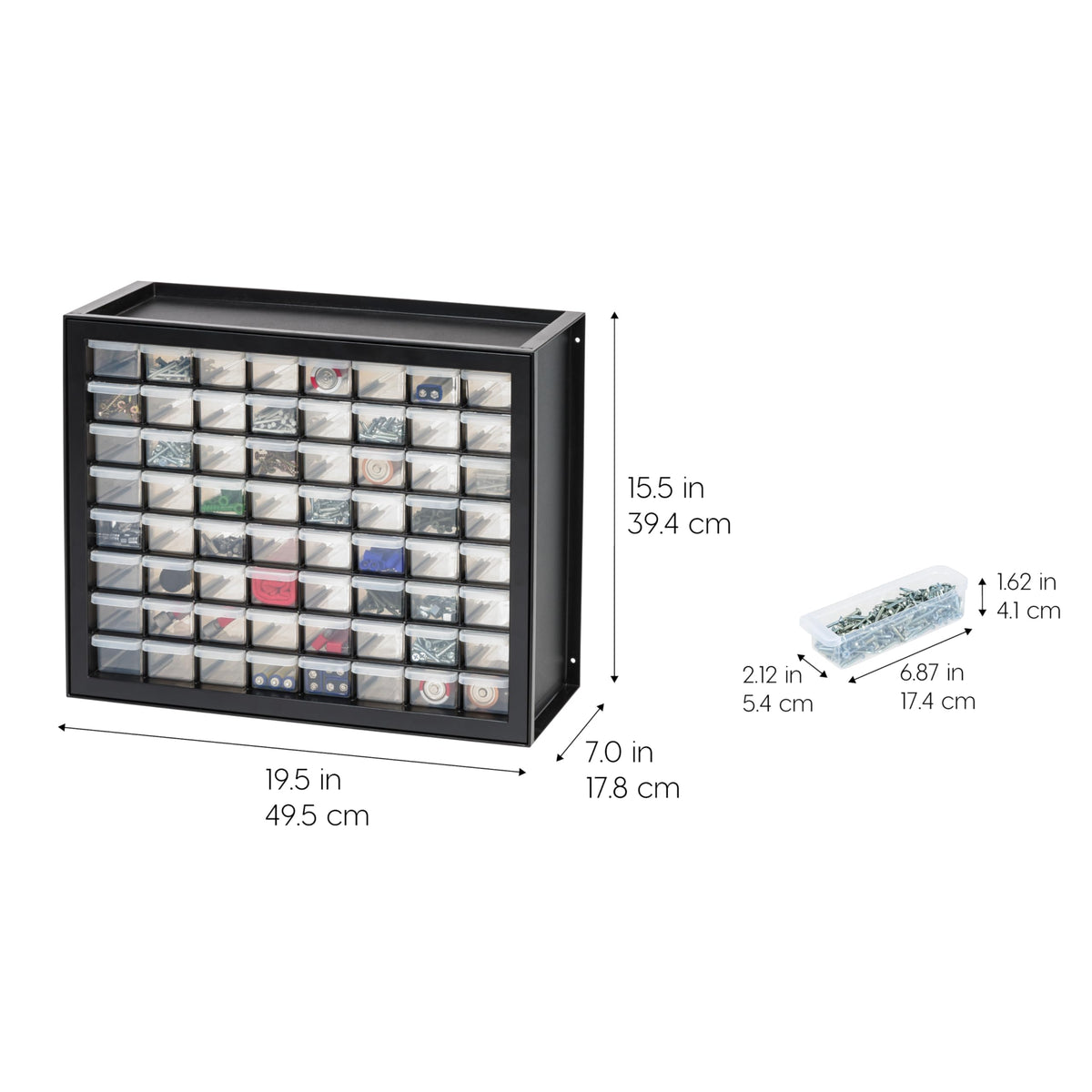 64-Drawer Screw Organizer, Hardware Storage, Made in USA, Black