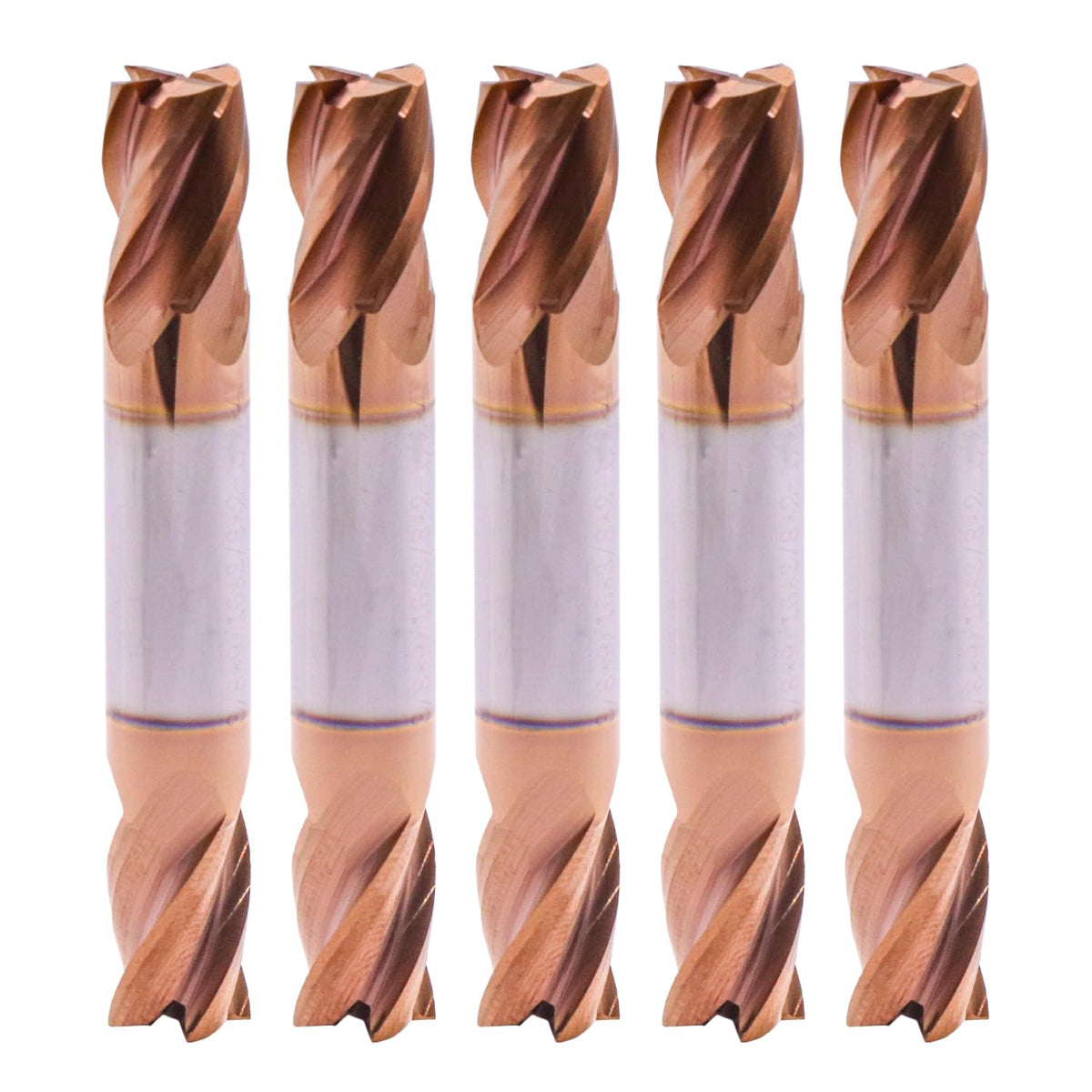 5 Pack 3/8" 4 Flute Double End Solid Carbide Square End Mills, TiSiN Coated
