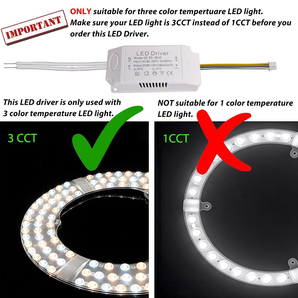LED Driver 25-36W for Multi-Color Ceiling Strip Spot Light Module Panel, Replacement LED Power Supply Adapter Starter Transformer, Input AC85-265V Output DC80-125V