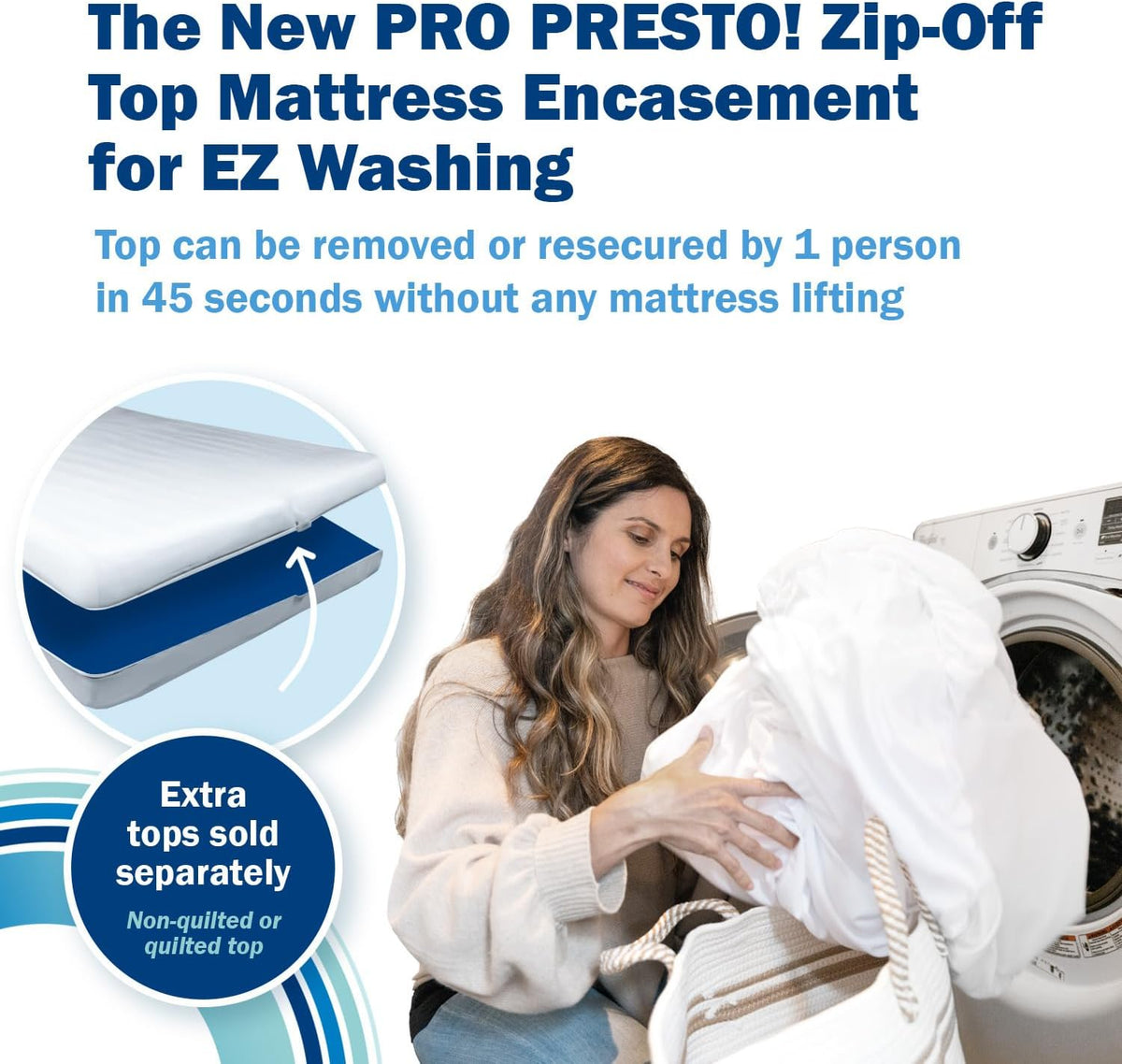CleanRest PRO Presto! Zip-Off Top Mattress Encasement for EZ Washing, Queen Size, Waterproof Mattress Protector - Bed