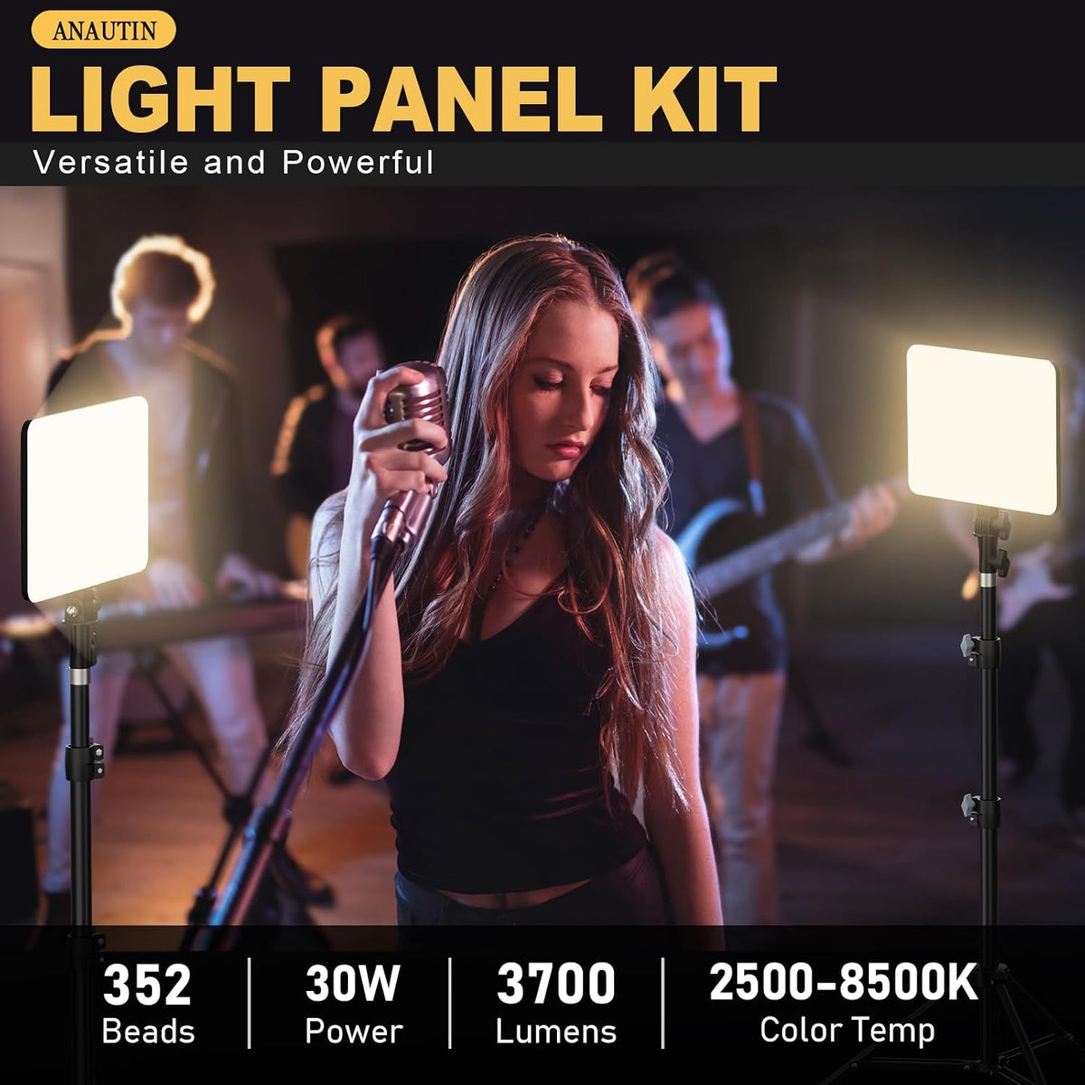 30W Upgraded Photography Lighting Kit, Anautin 1-Pack LED Video Lighting for Video Recording, 3700Lux Studio Lights