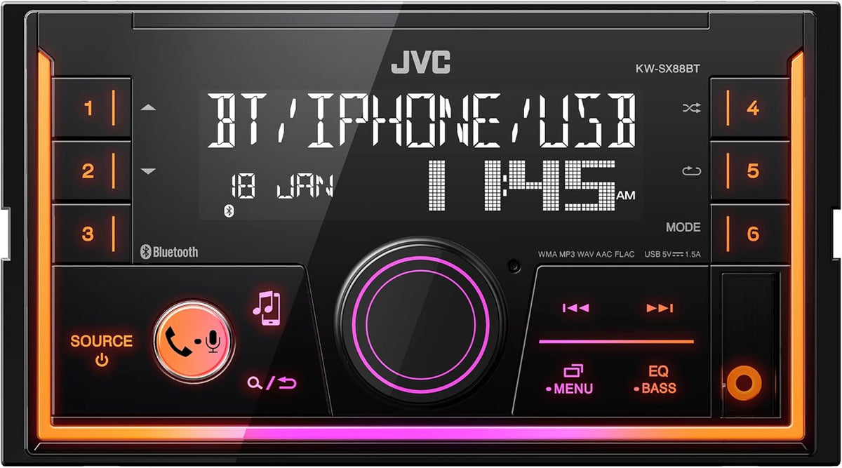 KW-SX88BT Bluetooth Double DIN Car Stereo, 200W Digital Stereo Receiver, AM/FM Radio, Dual Phone Connection, 13-Band