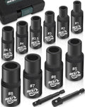 Bestwork 12pcs Magnetic Tap Socket Set, 1/4", 3/8" Square Drive Tap Handle
